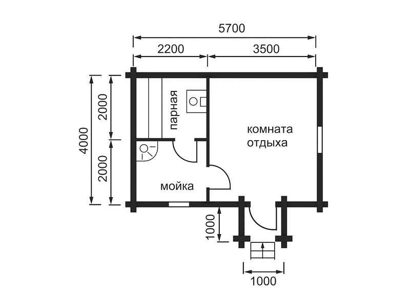 План бани с комнатой отдыха 4х5