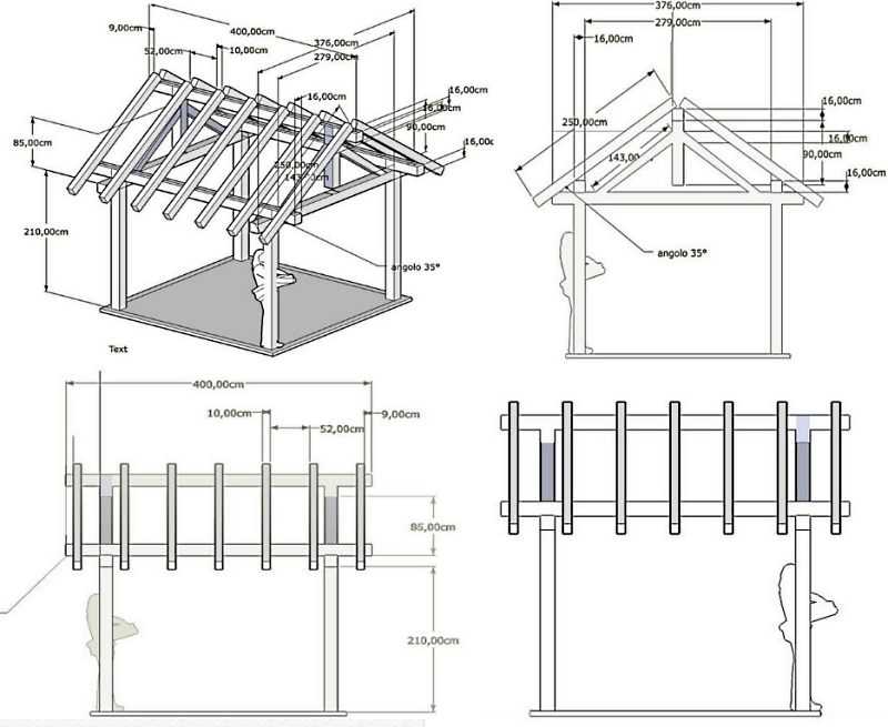 Беседка с двухскатной крышей чертеж с размерами