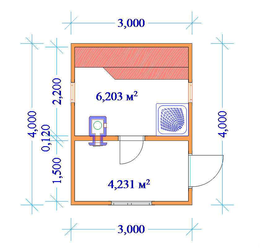 Чертеж бани 3х4 каркасная