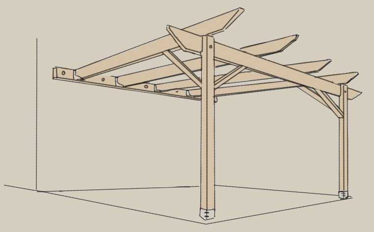 Чертеж перголы из дерева с размерами