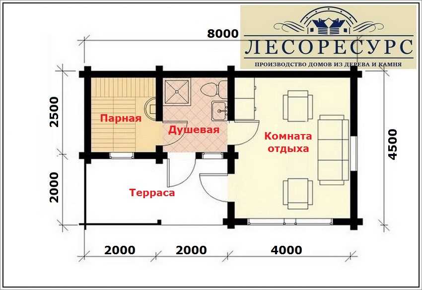 Планировка домика 6 на 3 с туалетом и душем