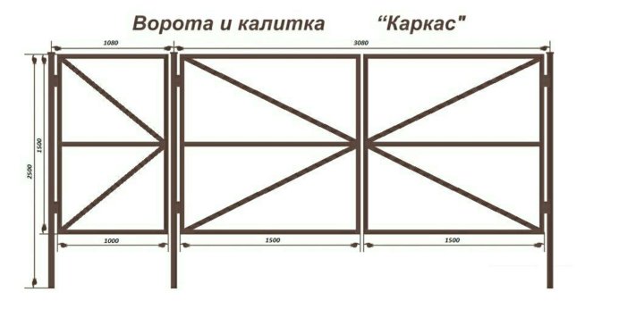 Ворота с калиткой чертеж