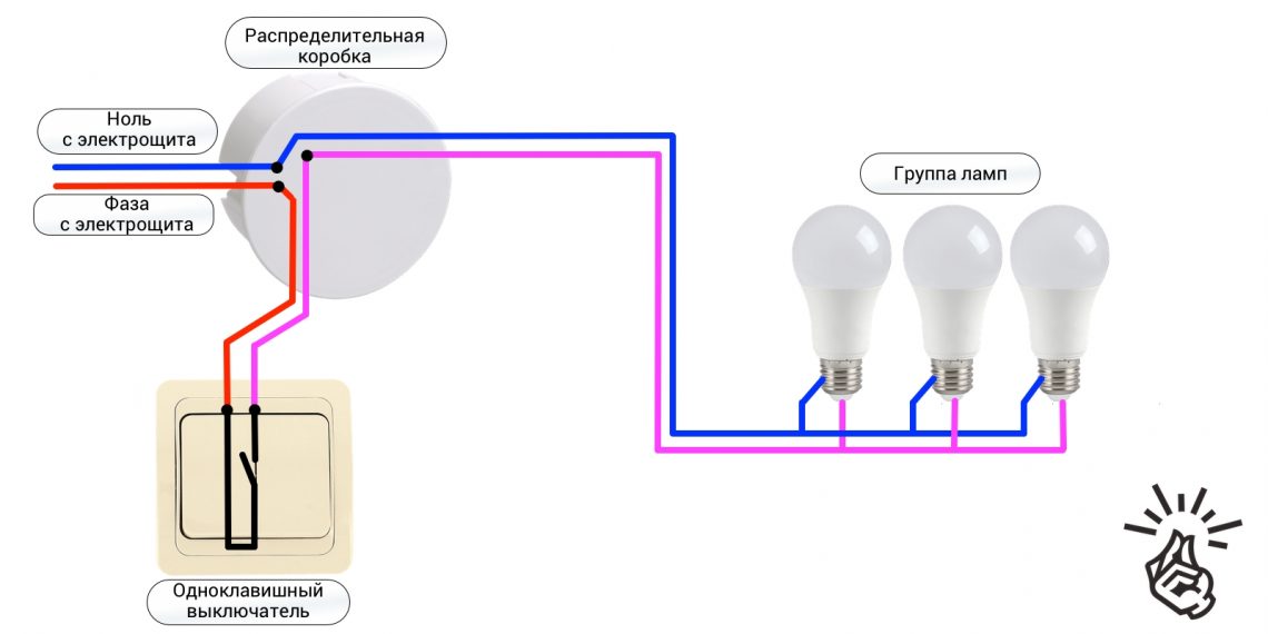 Проходной выключатель схема подключения на 2 точки с 2 лампами