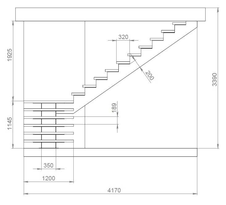 Размер лестницы на чертеже