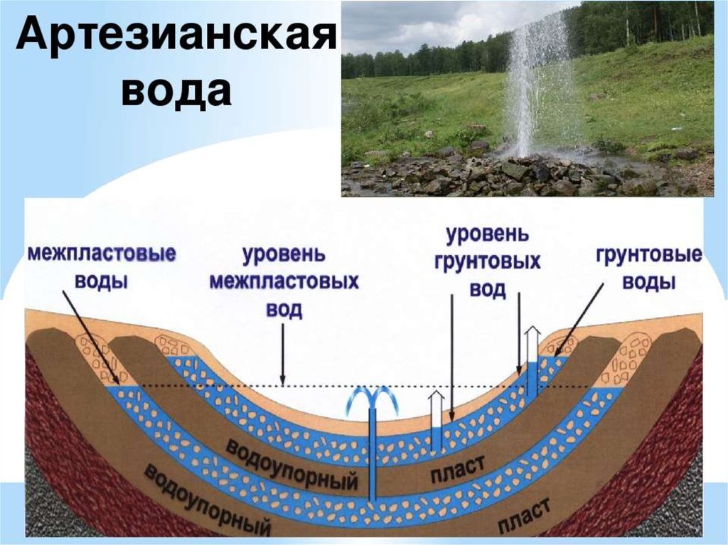 Чем отличается водный. Артезианский источник грунтовые воды Родник. Схема грунтовые воды и артезианские воды. Грунтовые воды межпластовые воды артезианские воды. Артезианские подземные а оды Сема.