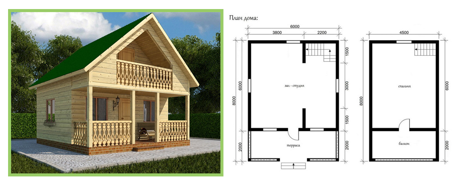 Проект дома из бруса 6х8