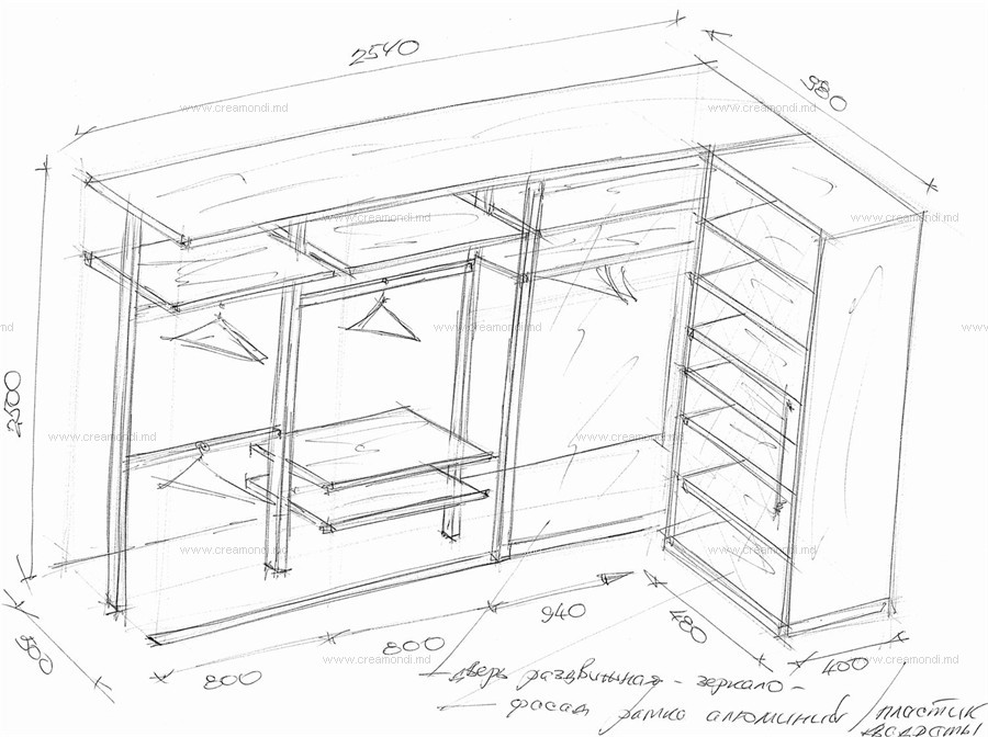 Гардеробная эскиз с размерами