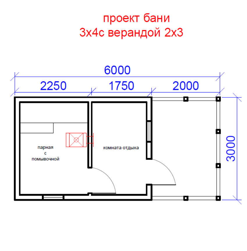 Схема каркасной бани 3 на 4