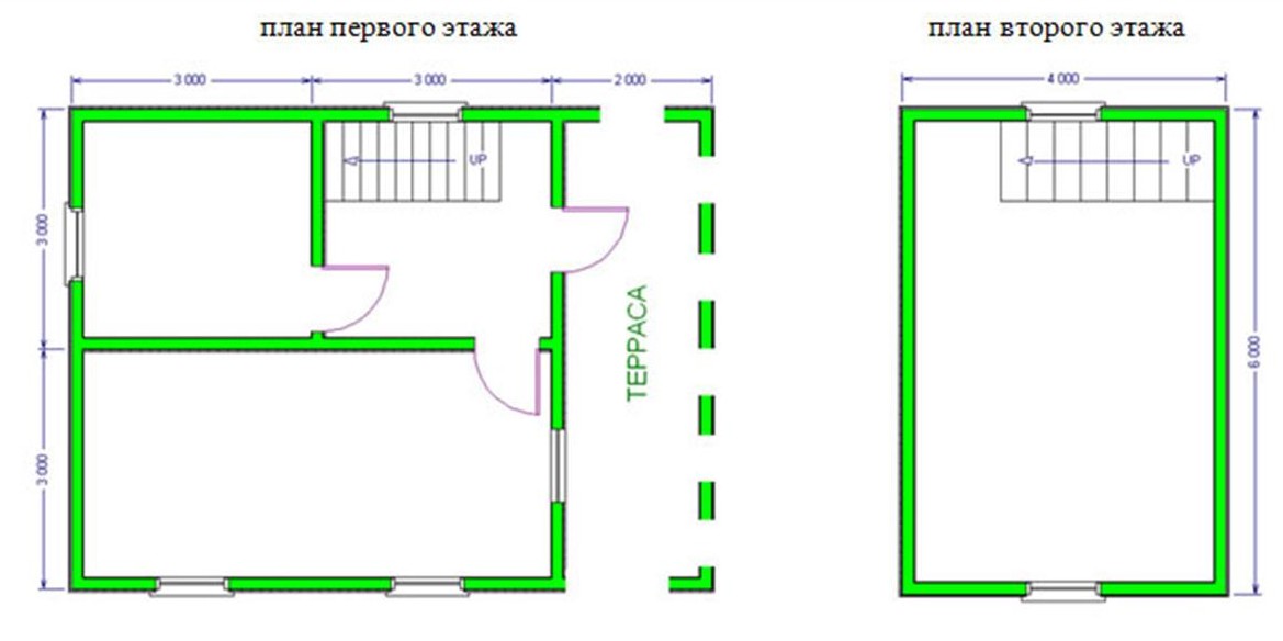 Планировка коттеджа из бруса 6 на 8