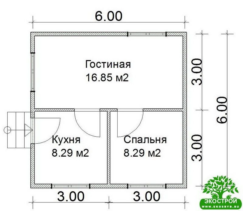 Проект дома 6 на 6 с печкой одноэтажный