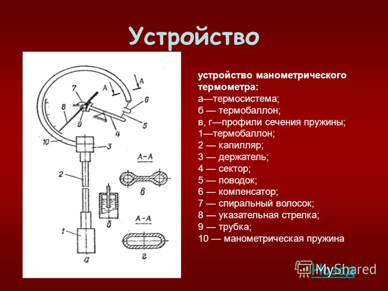 Схема манометрического термометра