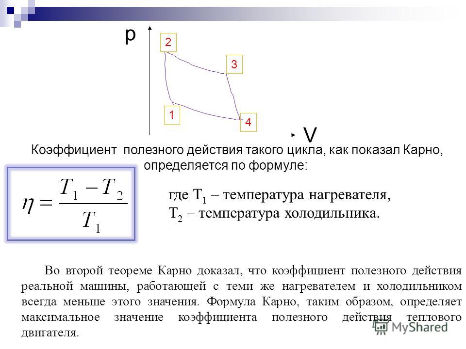 Что называют кпд кругового процесса. КПД цикла Карно для идеального газа. К.П.Д. идеального цикла Карно.