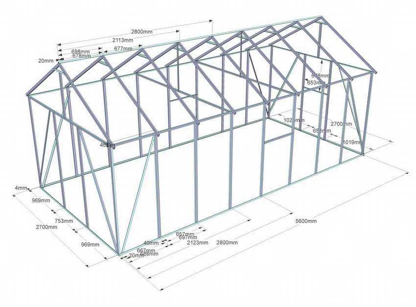 Проект теплицы в чертежах из профильной трубы 6 на 3