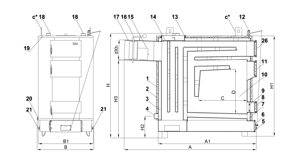 Чертеж котла твердотопливного котла