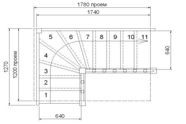 Угловая лестница план