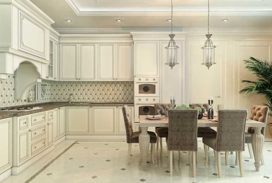 Белые кухни в классическом стиле в интерьере фото