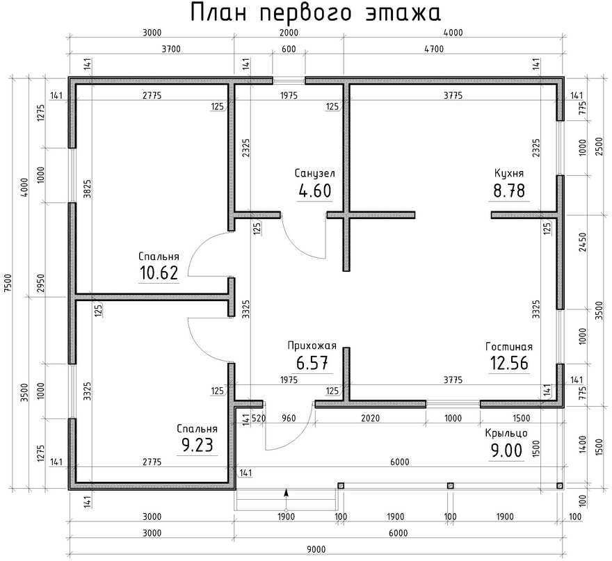 Чертеж коттеджа с размерами