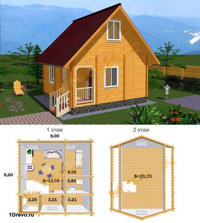 Проекты деревянных домов 6 на 6 - 81 фото