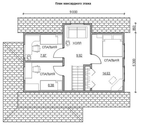 План второго этажа мансардного дома