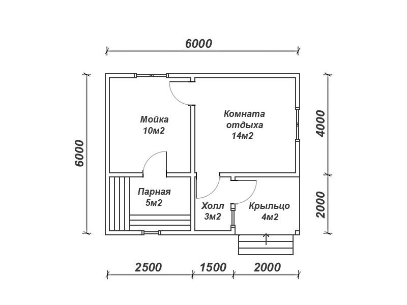 План бани 6х4 мойка и парилка