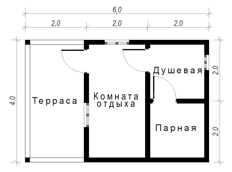 Проект каркасной бани 6х4