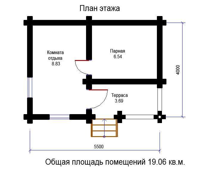 Чертеж бани 4 на 4