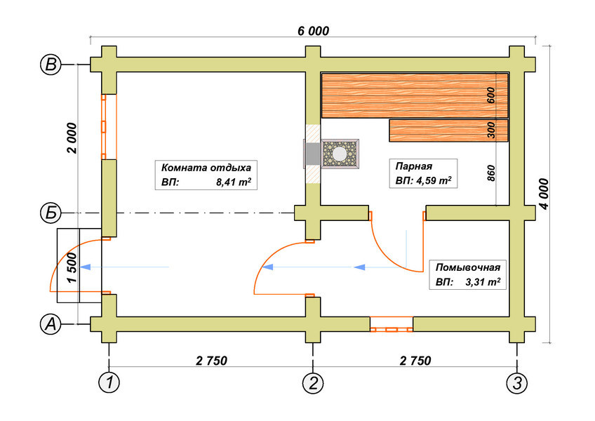 Проект каркасной бани 6 на 4