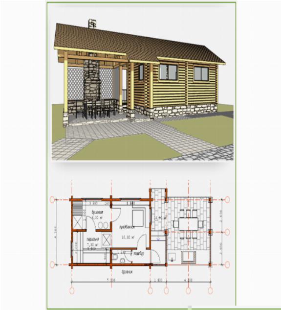 Проект небольшой бани с зоной барбекю