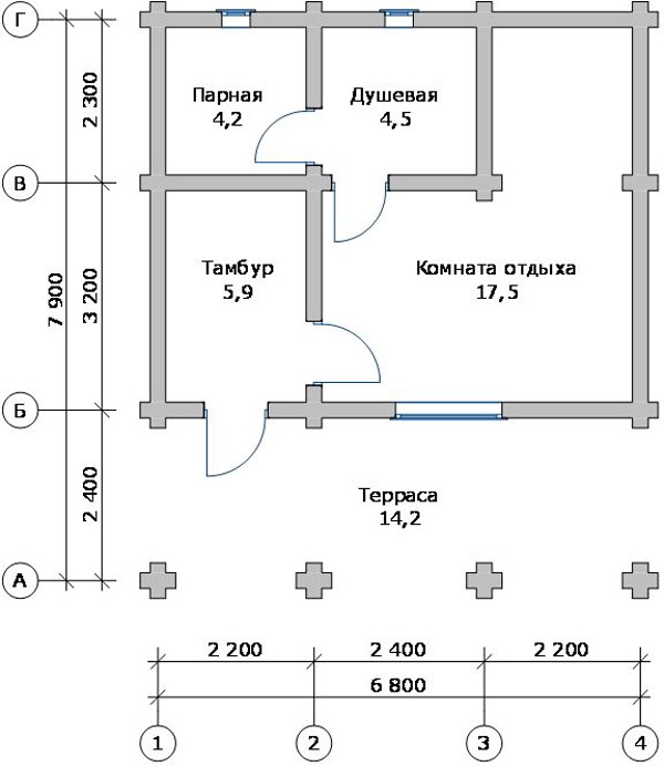 Проект бани из керамзитобетонных блоков с террасой