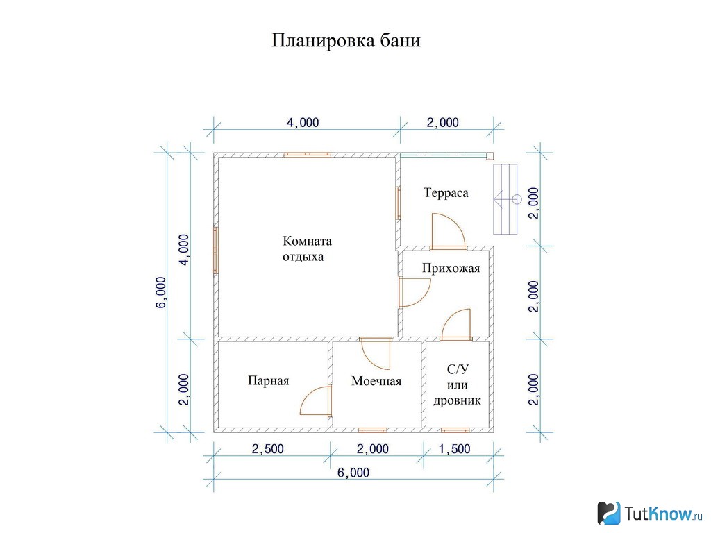 Проект бани с туалетом и комнатой отдыха из газобетона