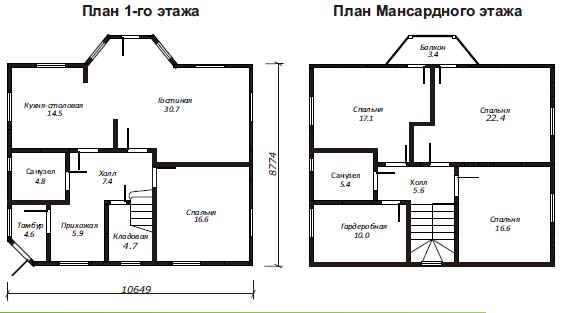 План двухэтажного дома с 2 спальнями