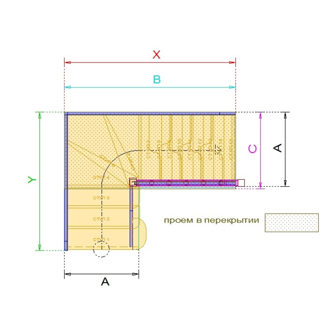 Лестницы с забежными ступенями на 90 градусов чертеж