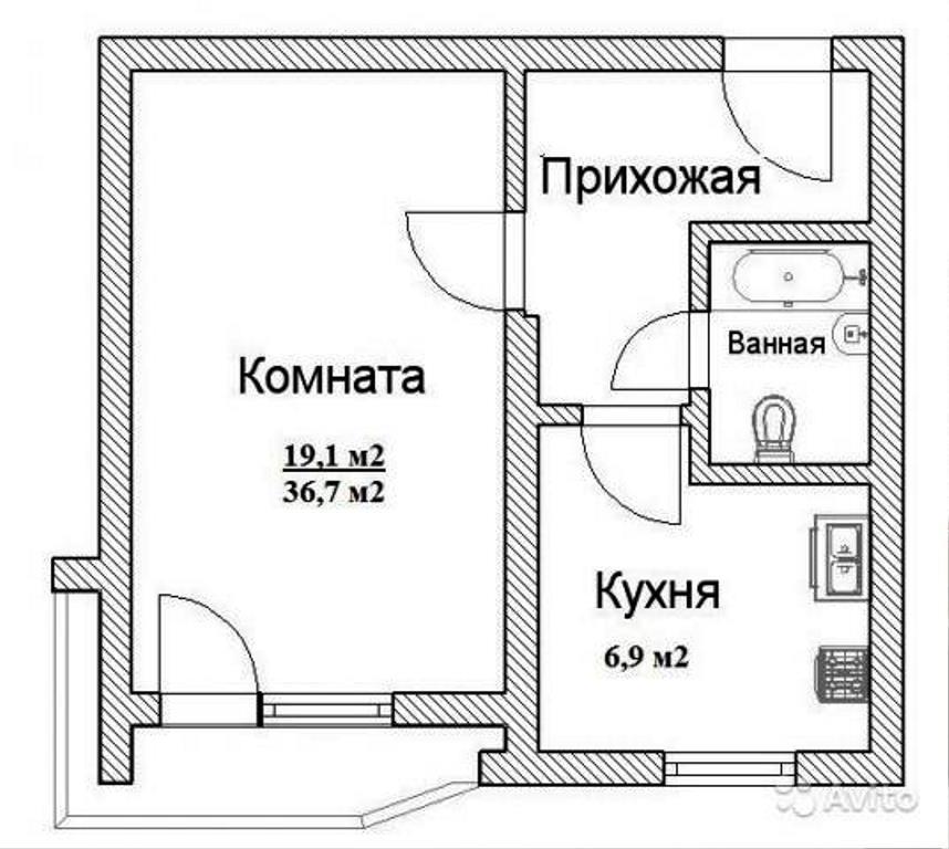 План однокомнатной квартиры с размерами