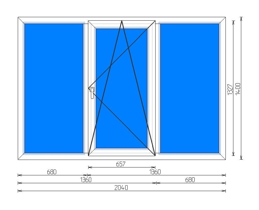 Трехстворчатое окно в плане