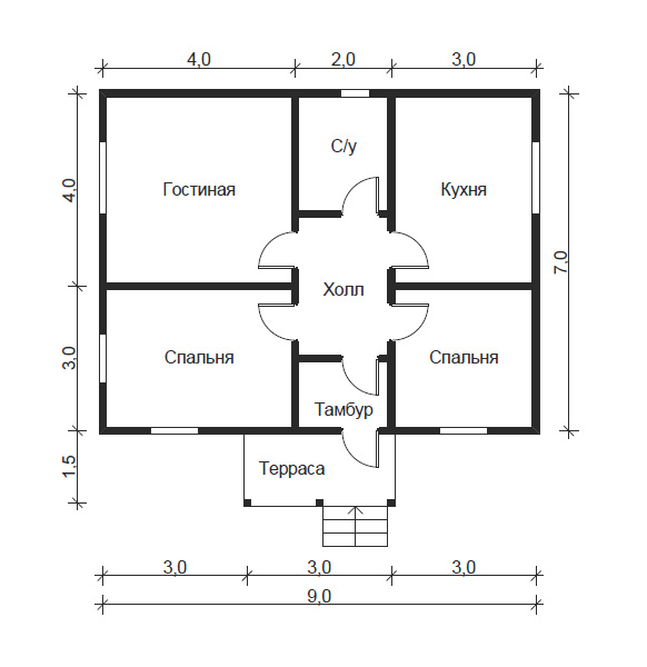 План одноэтажного дома 5 на 9