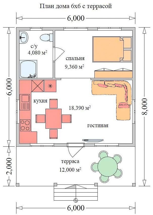 План дома 6 на 6 с санузлом
