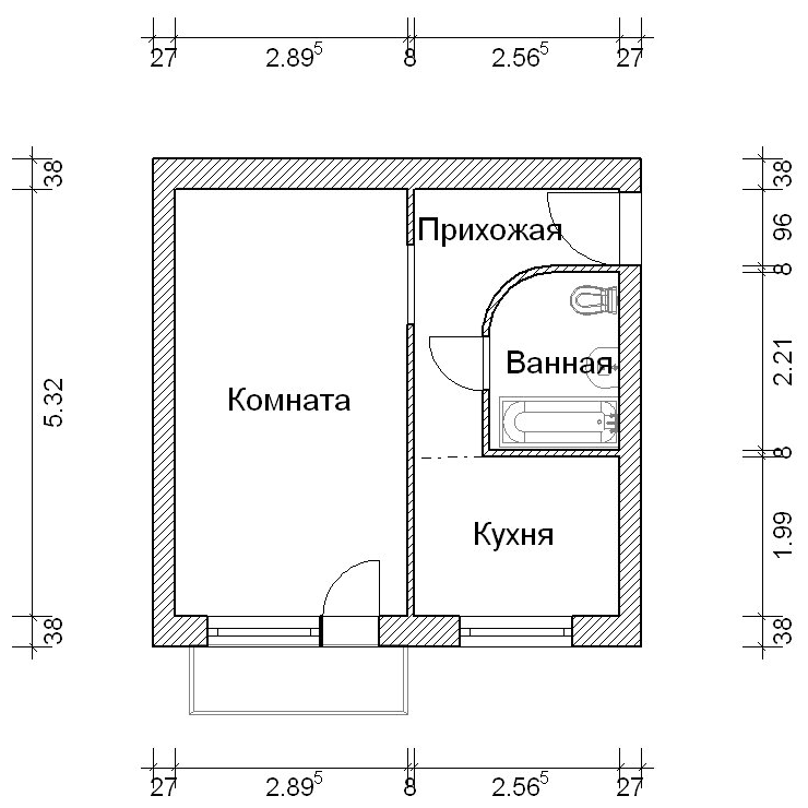 План однокомнатной квартиры черчение