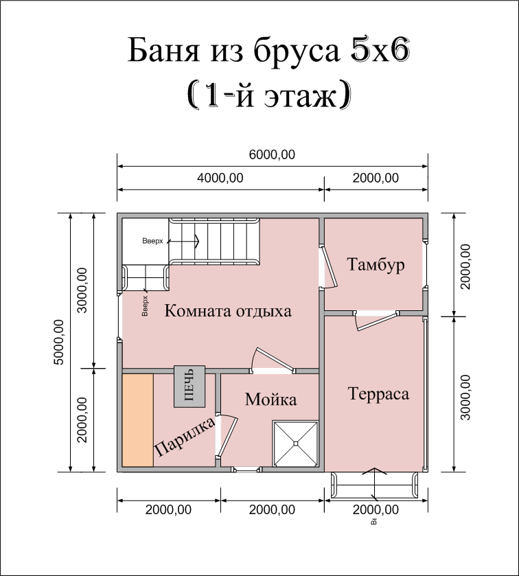 Чертеж бани 5 на 6