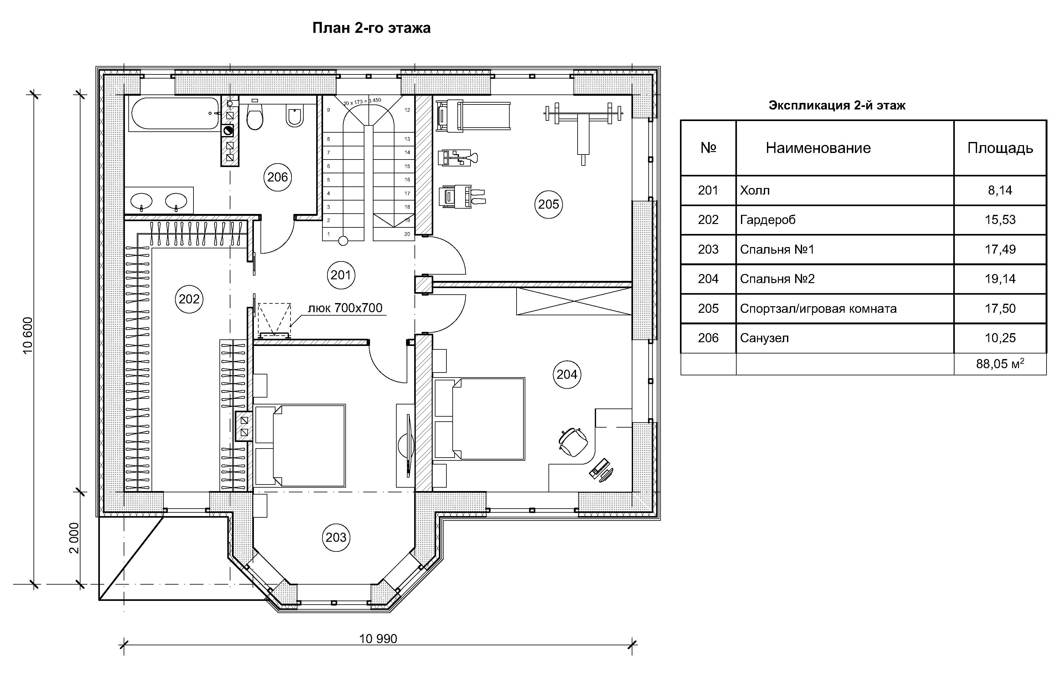Поэтажный план двухэтажного дома