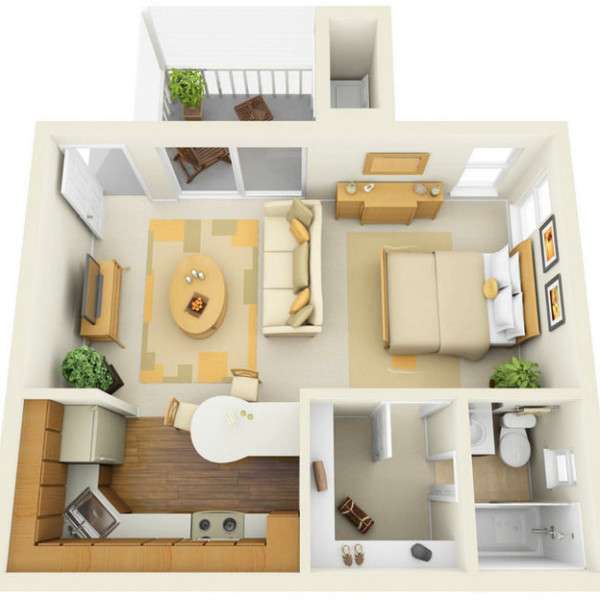 Дизайн проект интерьера однокомнатной квартиры в современном стиле