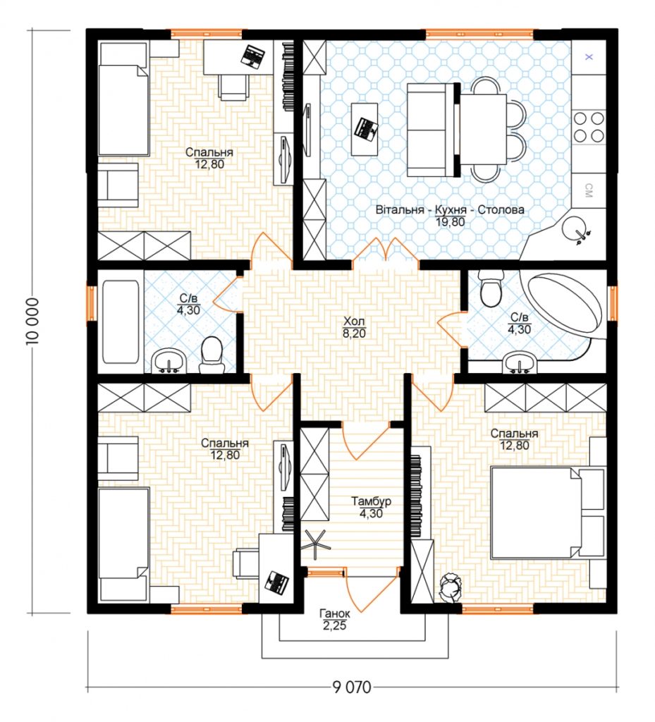 планировка дома одноэтажного 3 комнаты