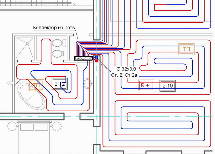Трехконтурный теплый пол схема