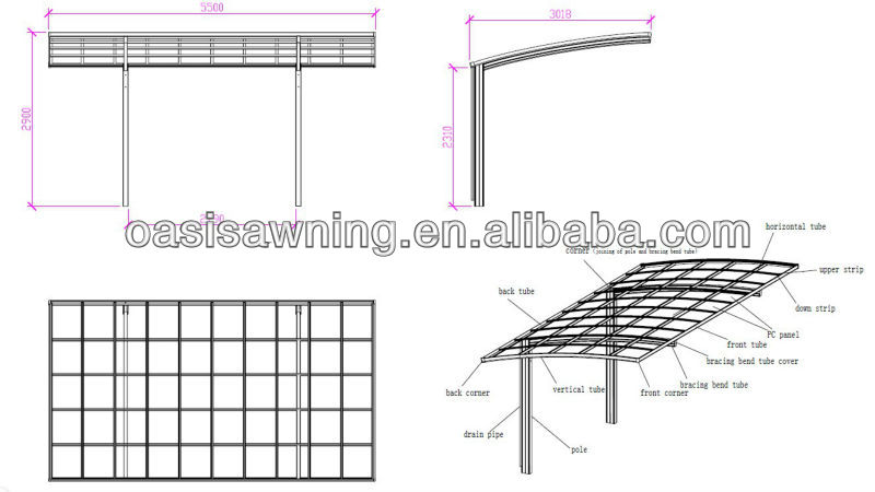Strong Windproof Aluminium Canopy Covered Metal Gazebo With Solid Polycarbonate Sheet Carport