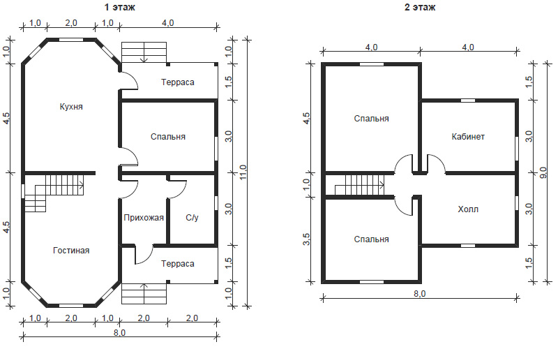План двухэтажного дома 11 на 11