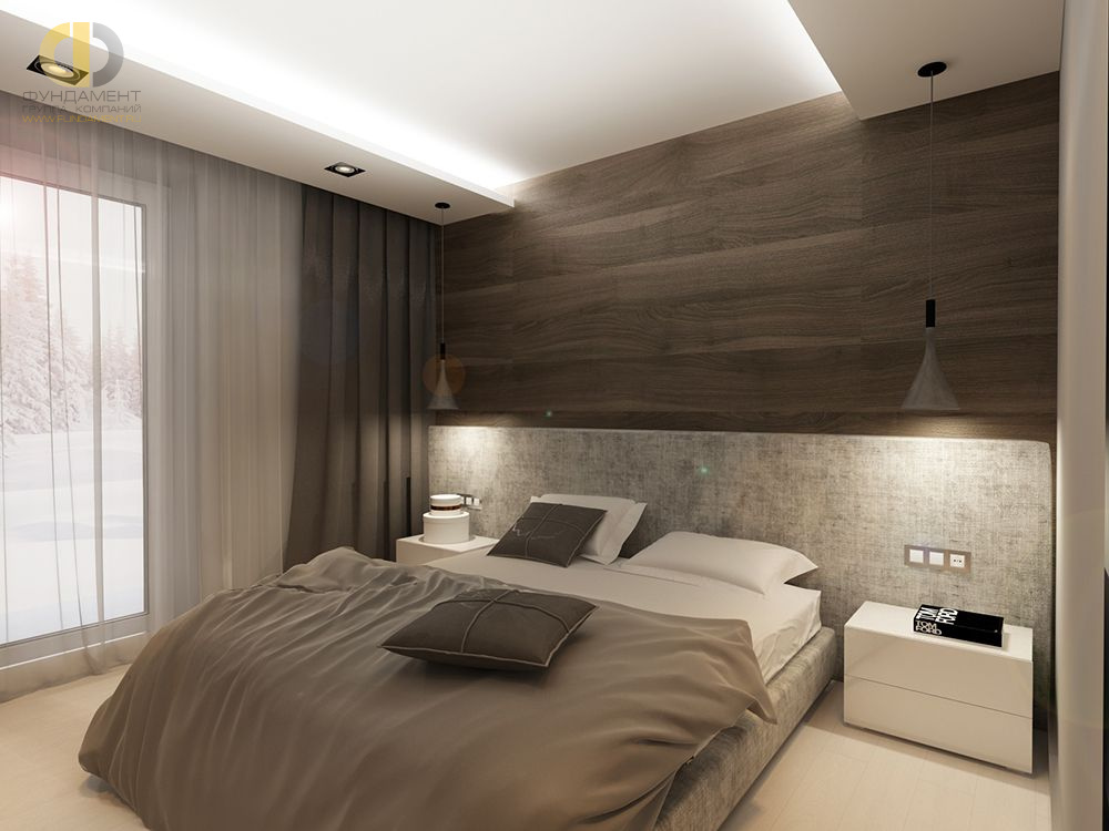 Интерьер спальни в современном стиле в светлых и темных тонах фото
