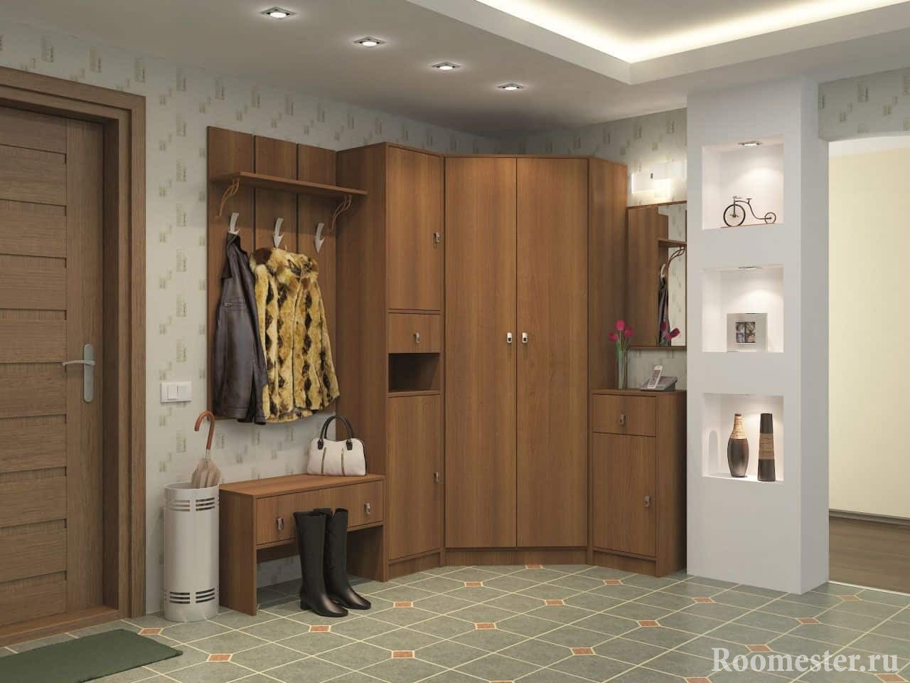 Полочки из гипсокартона в прихожей