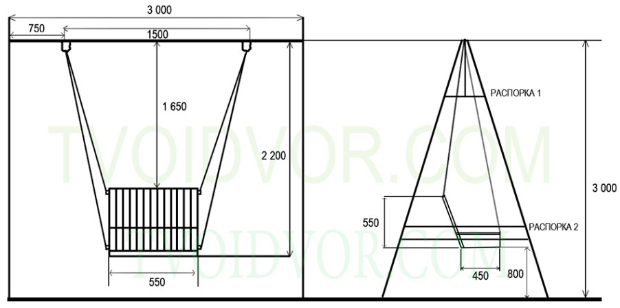 Качели садовые из металла чертежи с размерами фото профильной