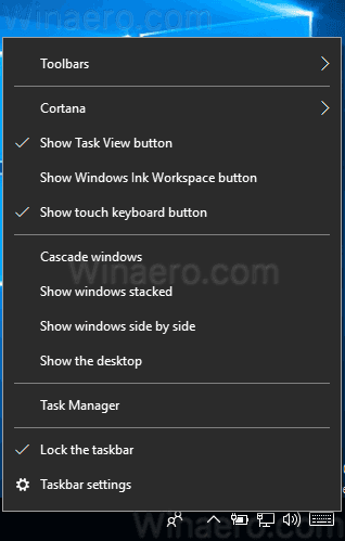 Windows 10 Taskbar Context Menu 