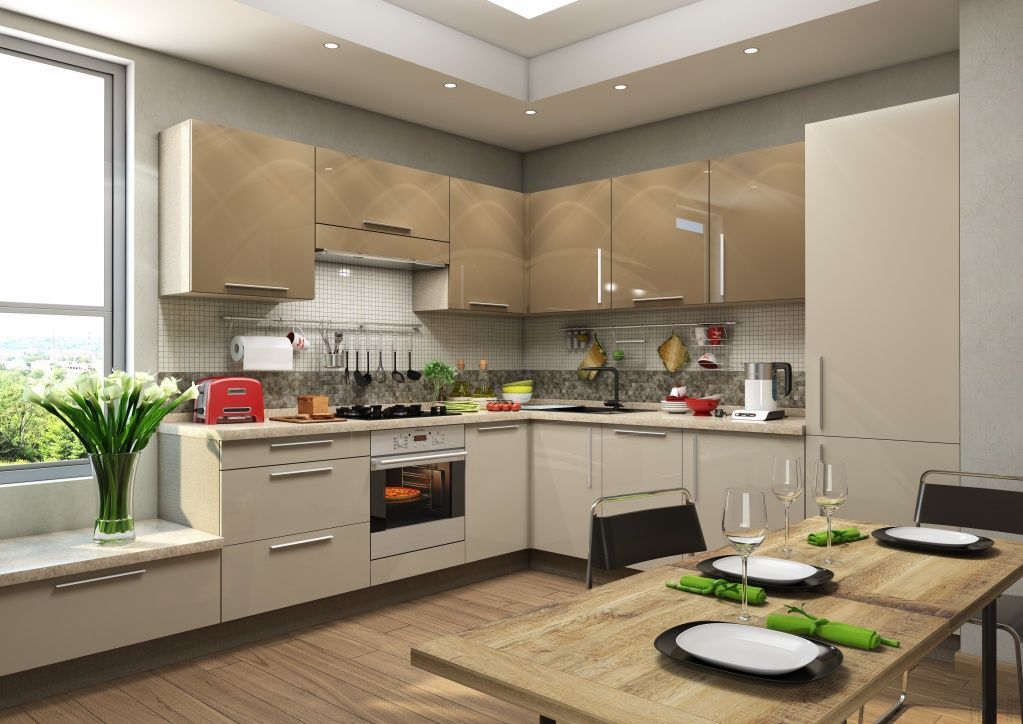 кухня МДФ в высокоглянцевой пленке фото