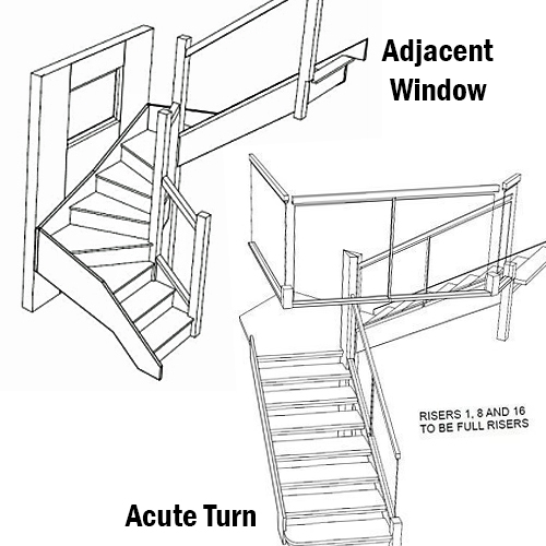 adjacent window. acute turn staircase, pear stais